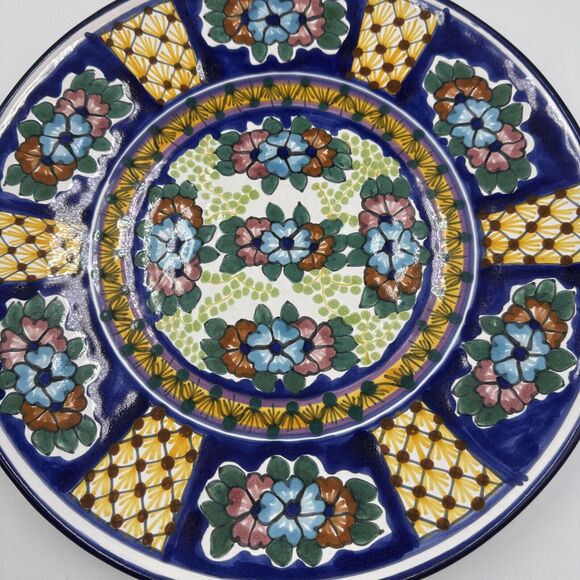 Talavera San Sebastian de Aparicio Handmade Blue Yellow‎ Floral Plate Mexico - Picture 2 of 7